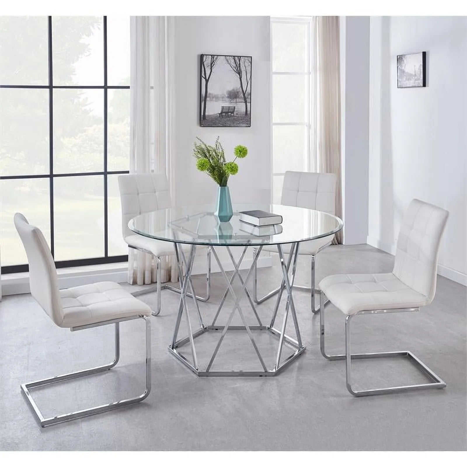 Steve Silver Escondido Chrome and Glass Top Dining Table