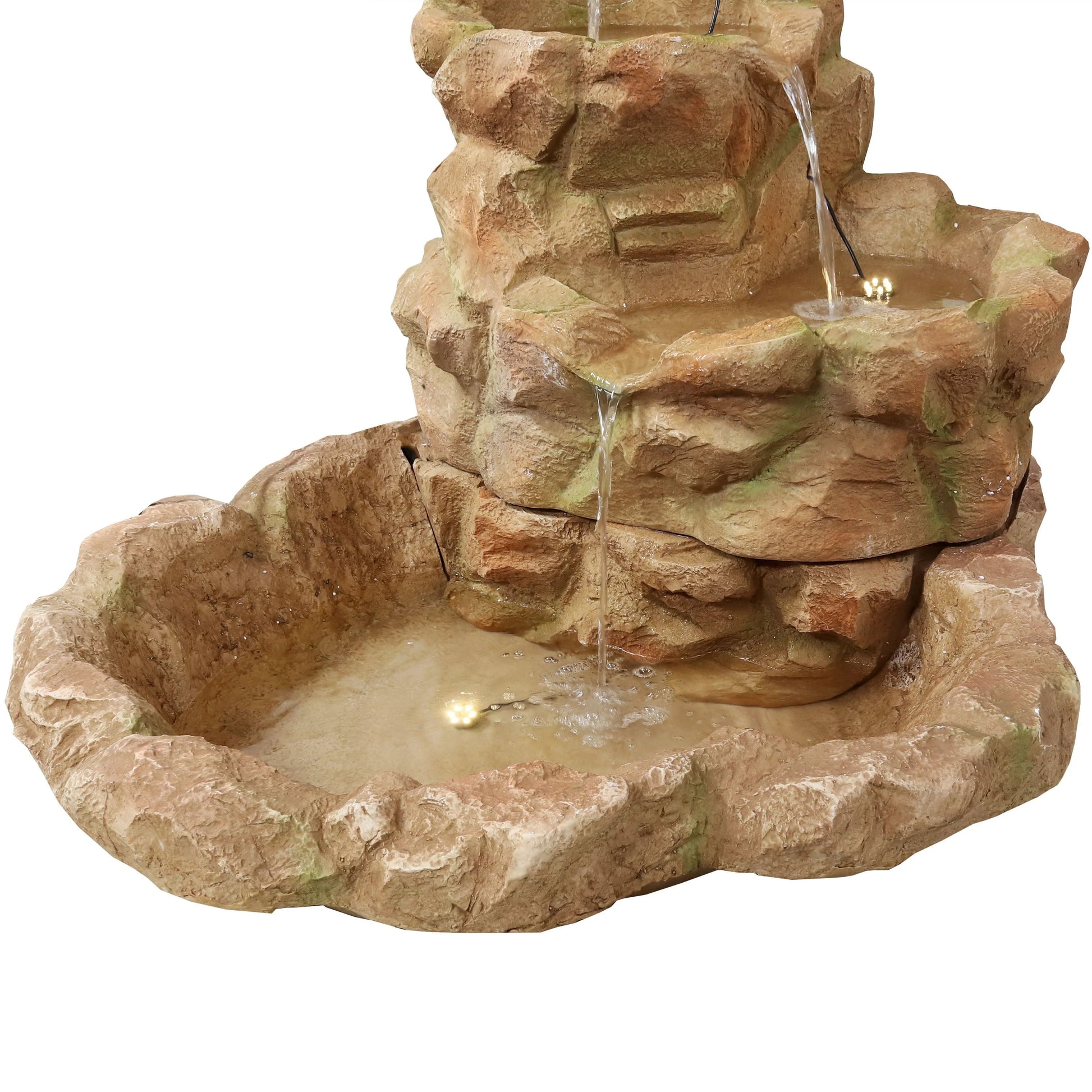 Sunnydaze 41"H Electric Fiberglass Stone Springs Outdoor Water Fountain with LED Lights