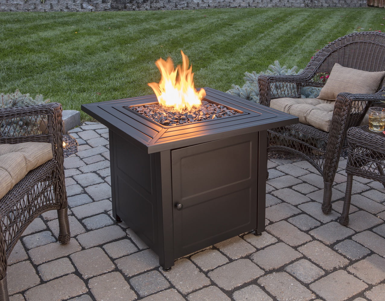 30" Square 30,000 BTU LP Gas Outdoor Fire Table with Black Fire Glass