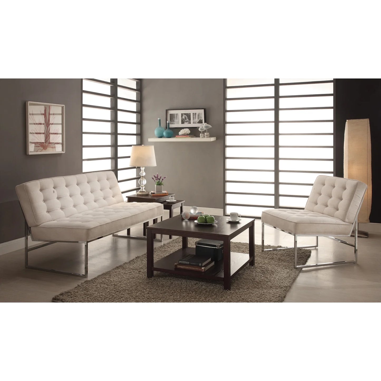 Brooklyn Glass Top Coffee Glass Table in Brushed Nickel Finish