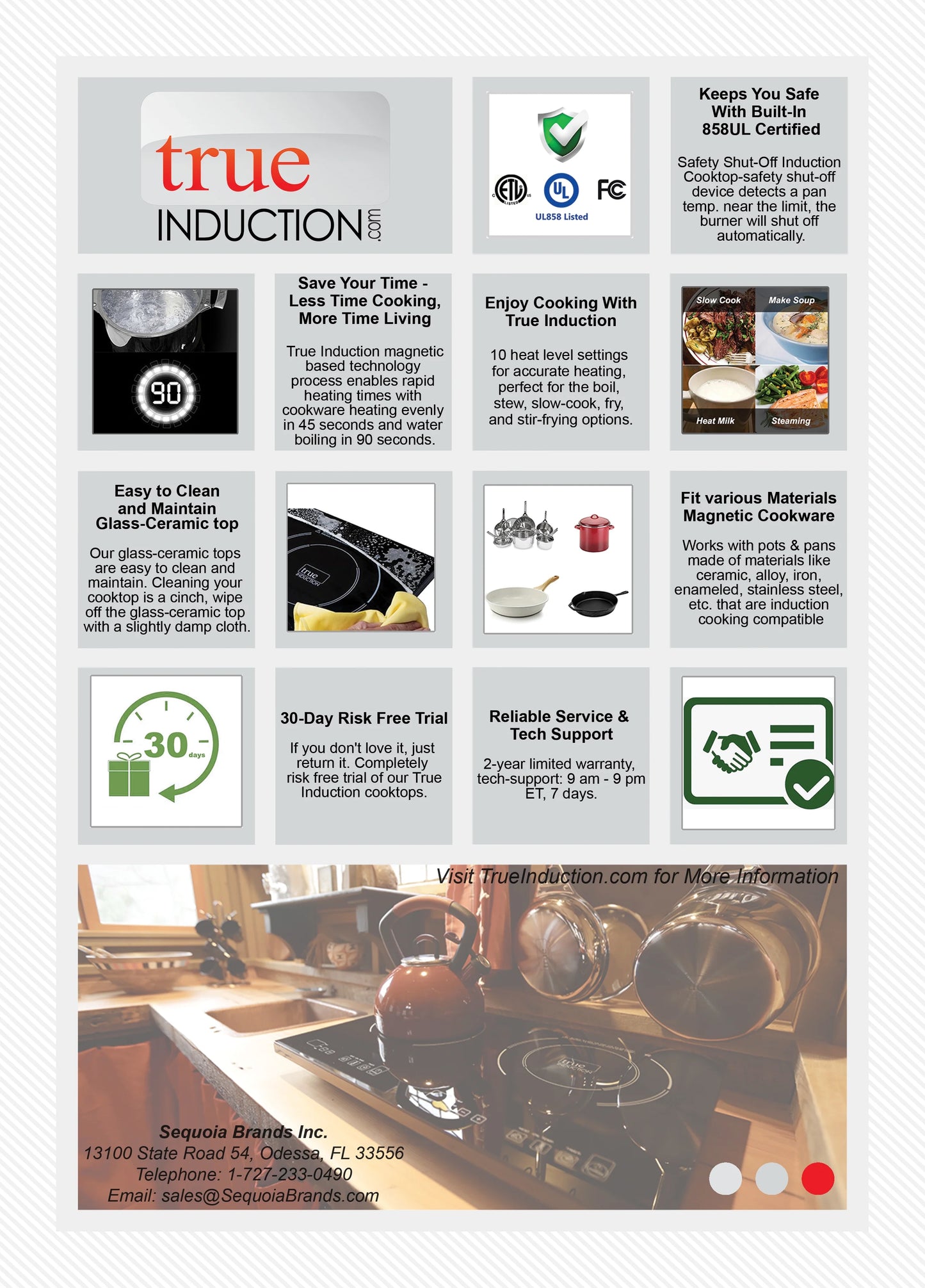 True Induction TI-1B Built-In UL858 Certified, 12-inch Single Induction Cooktop 1750W Glass-Ceramic Top