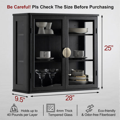 POLIHOME Display Wall Cabinet with Tempered Glass DoorsStorage Cabinet with Adjustable Shelves