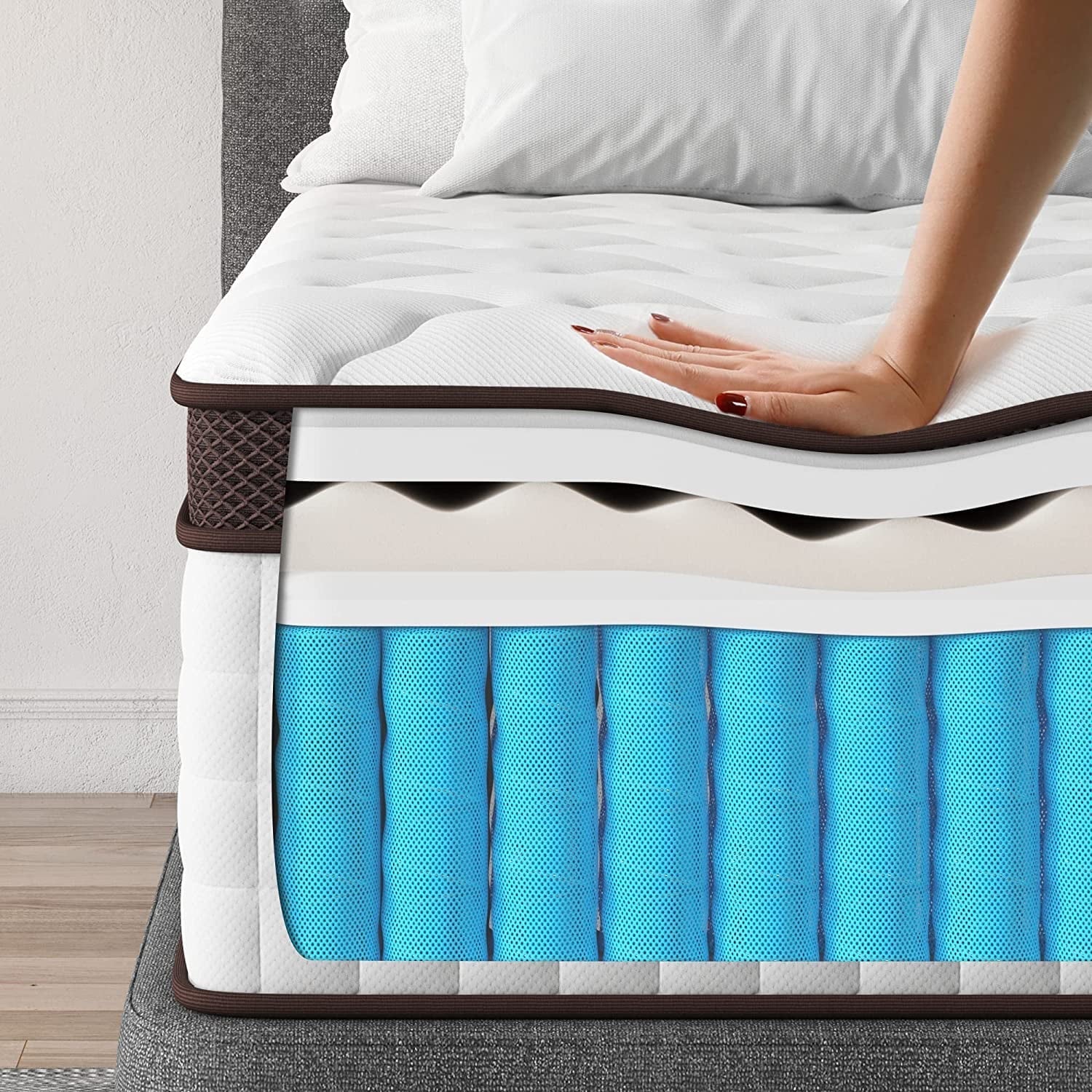 Full Size Mattress, Kescas 10 Inch Hybrid Mattress Full with Fiberglass Free, Memory Foam, Breathable Euro Pillow Top Mattress for Cooler Sleep Supportive & Pressure Relief, Medium Firm