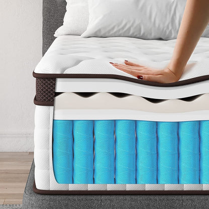 Full Size Mattress, Kescas 10 Inch Hybrid Mattress Full with Fiberglass Free, Memory Foam, Breathable Euro Pillow Top Mattress for Cooler Sleep Supportive & Pressure Relief, Medium Firm
