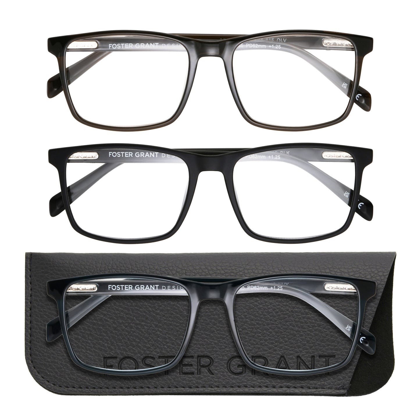 Design Optics by Foster Grant #815 Classic Plastic Square Reading Glasses, 3-pack