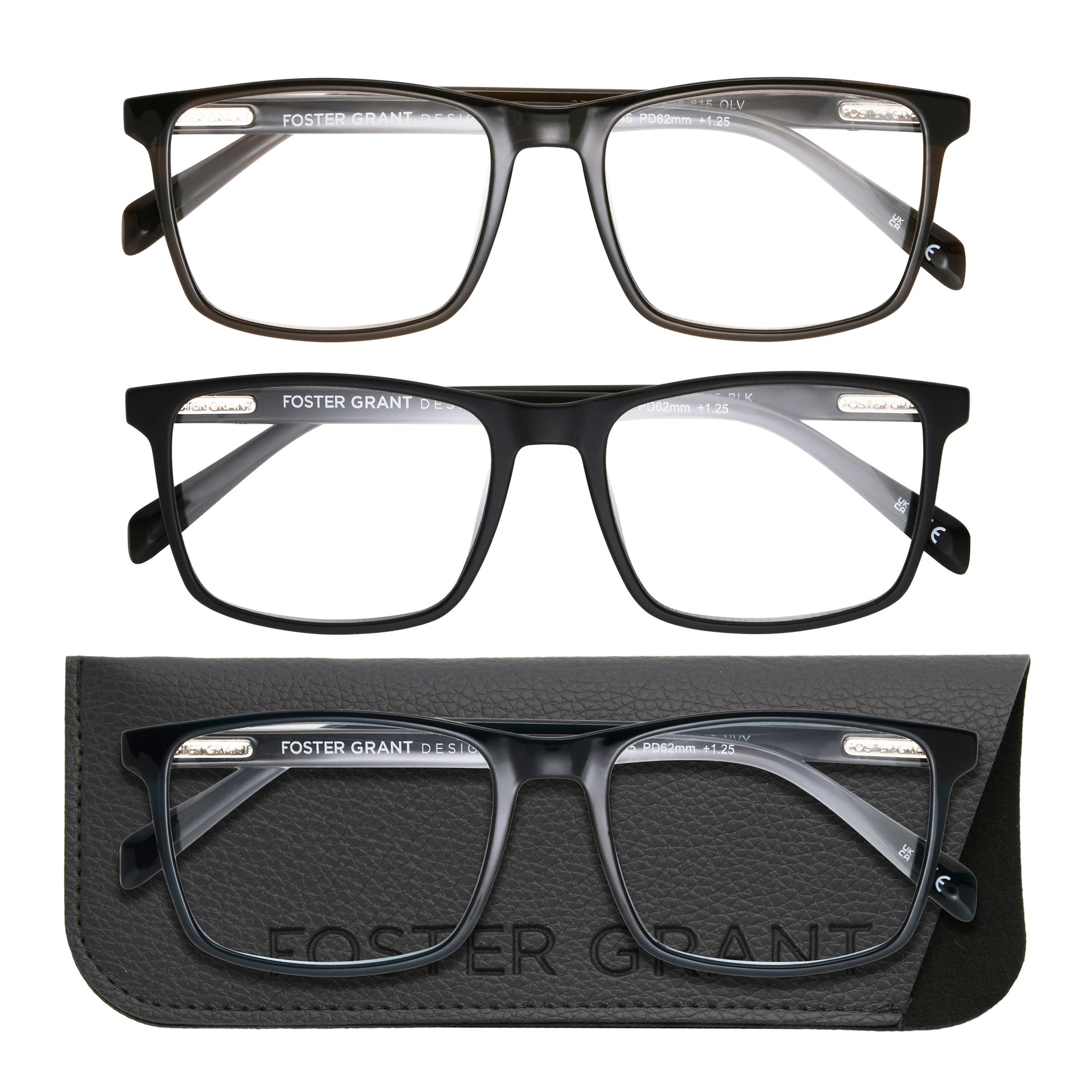 Design Optics by Foster Grant #815 Classic Plastic Square Reading Glasses, 3-pack