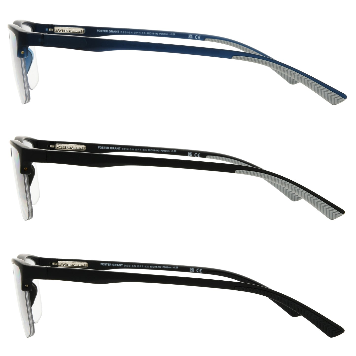 Design Optics by Foster Grant #356 Semi-Rim Rectangle Reading Glasses, 3-pack