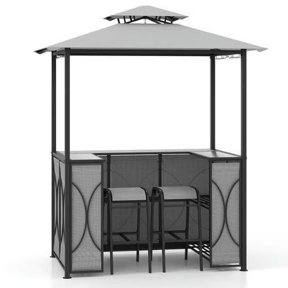 Aimee Lii 3-Piece Patio Bar Set Grill Patio Canopy & 2 Bar Stools with Tempered Glass Bar Table, Modern Patio Furniture for Outdoor Backyard Pool Deck-Brown