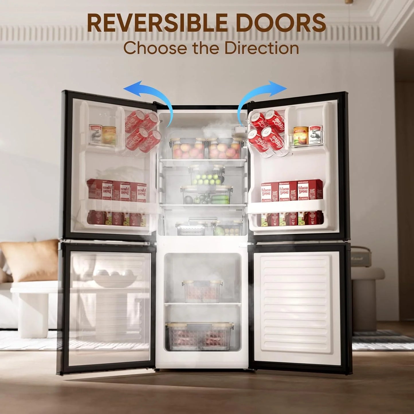 Upstreman 4.0 Cu.Ft Mini Fridge with Bottom Freezer, 2 Door Small Refrigerator with Adjustable Thermostat and Removable Glass Shelves for Bedroom, Dorm, Office, Apartment, Black BM40