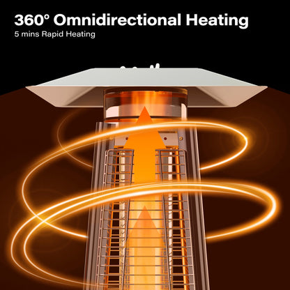 LAUSAINT HOME 87'' Tall Pyramid Patio Heater with Wheels, Glass Tube Flame Heating 48000 BTU & Dust Cover