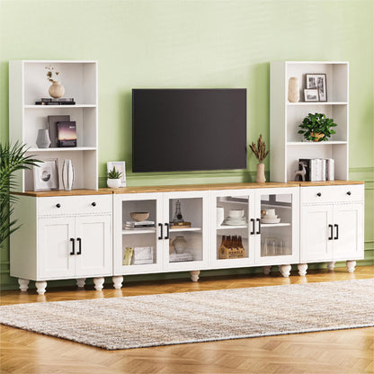 Furvclv Entertainment Center With Bookshelves For TVs Up To 70", Modern Wall Unit TV Stand Cabinets With Adjustable Shelves And Tempered Glass Door, Gourd-shaped Legs Supports
