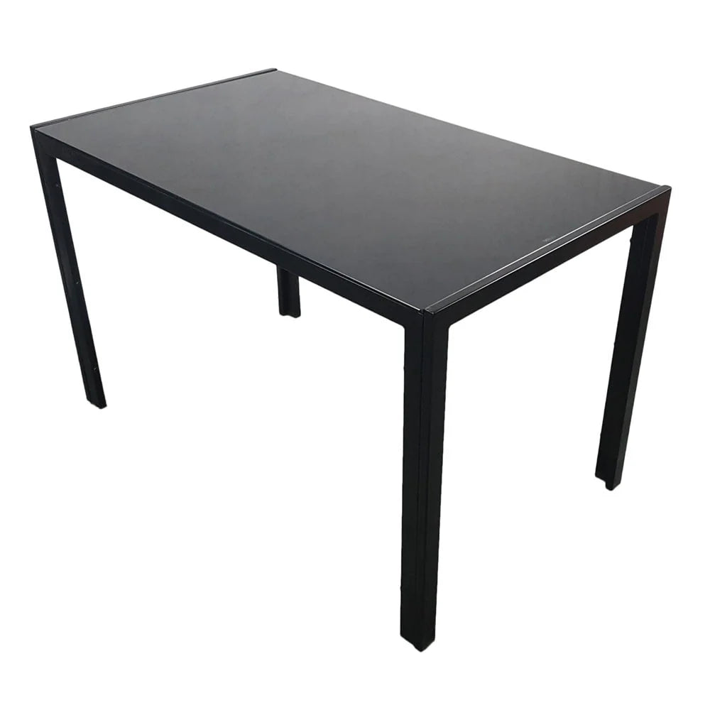 Resenkos Simplistic Assembled Tempered Glass & Iron Dining Tables - Black