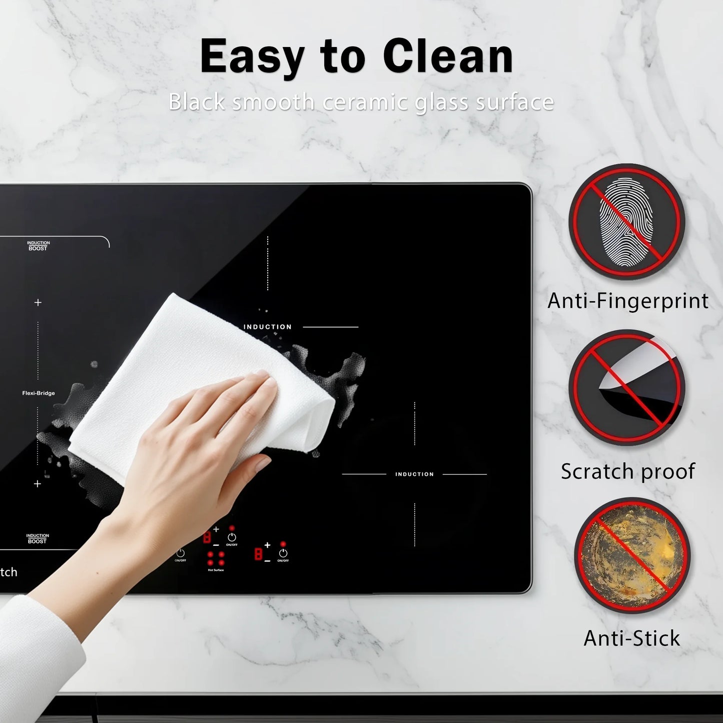 30in Built-In Induction Cooktop 4 Burners, 11600W Touch Control w/Boost & Bridge-Sync, Easy-Clean Tempered Glass, Child Lock