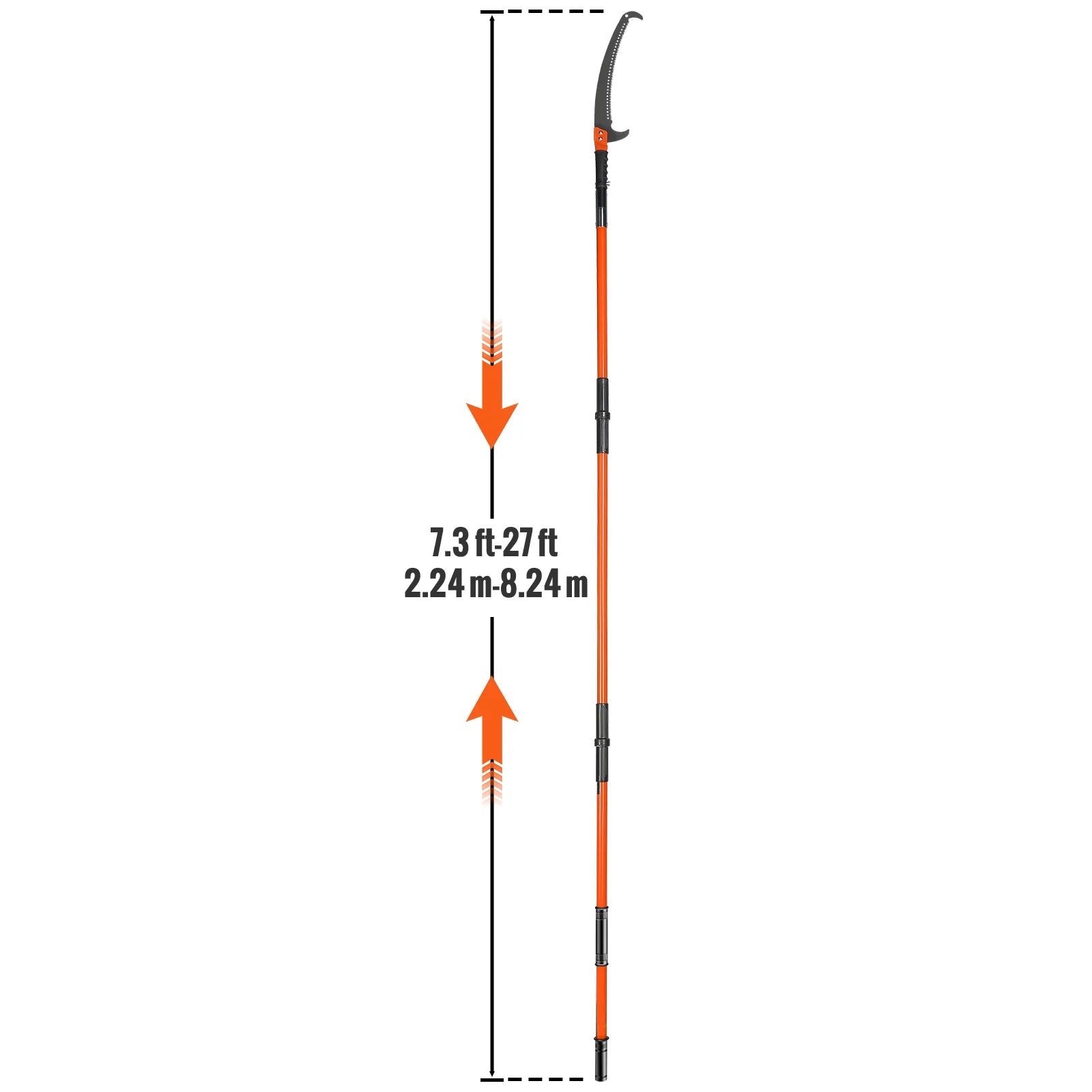 KFFKFF Manual Pole Saw Extendable Tree Pruner 7.3-27 ft Fiberglass Pole Scissors