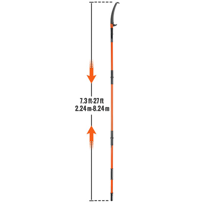 KFFKFF Manual Pole Saw Extendable Tree Pruner 7.3-27 ft Fiberglass Pole Scissors