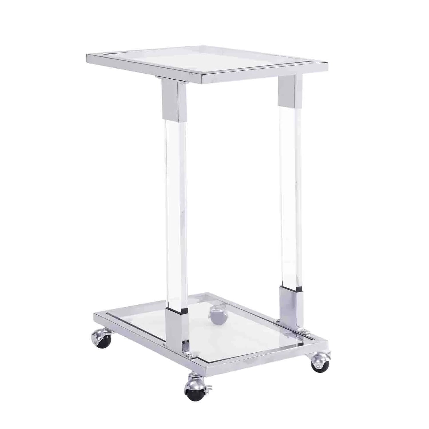 Gewnee Acrylic End Table,Removale Side Table with Tempered Glass Shelves,Chrome