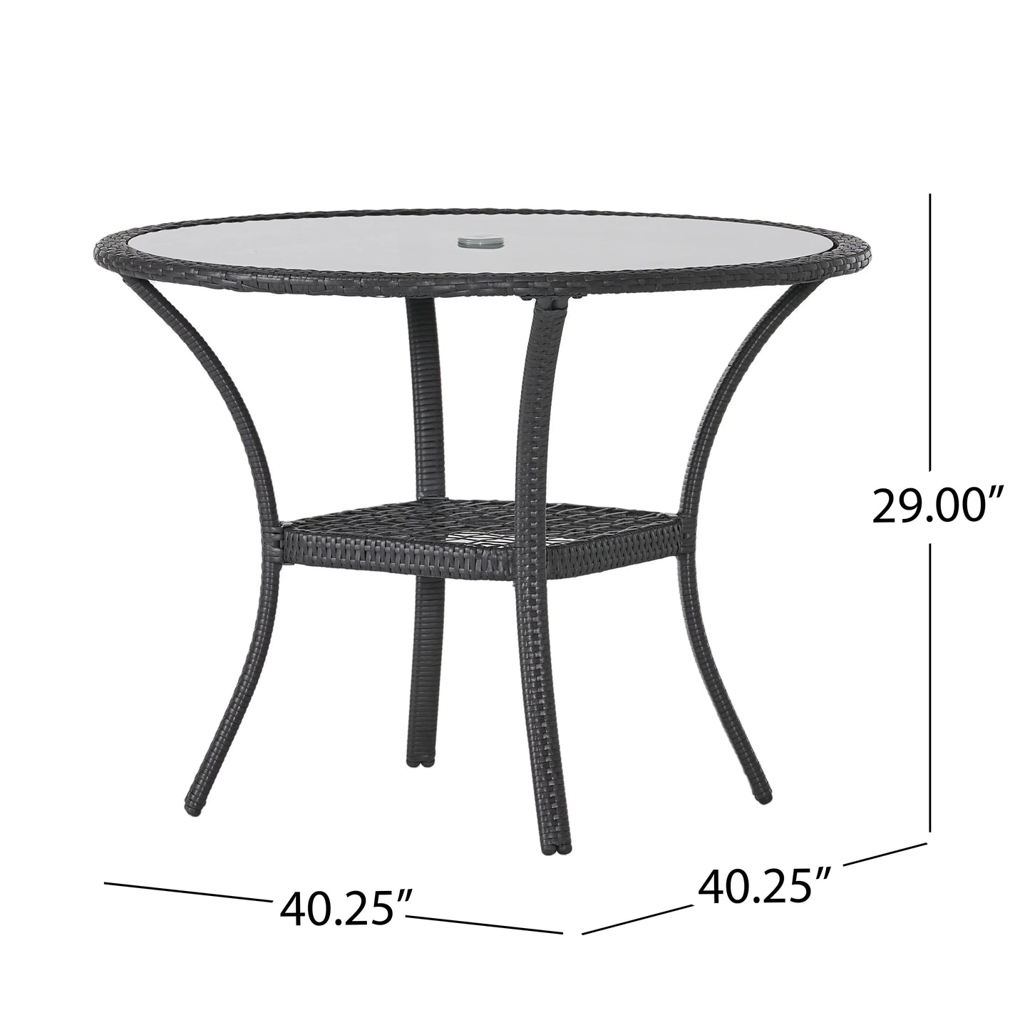GDF Studio Jeremy Outdoor Wicker Dining Table with Glass Top, Gray and Smoky