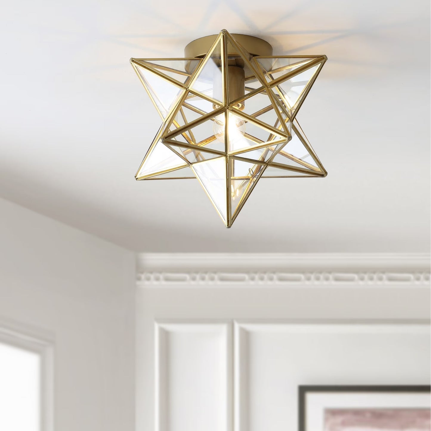 JONATHAN Y Stella 12" Moravian Star Metal/Mercury Glass LED Flush Mount, Oil Rubbed Bronze