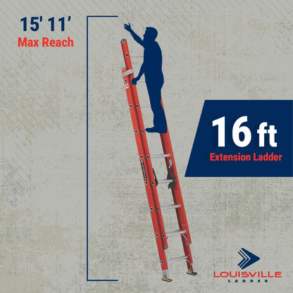 Louisville Ladder 16-Foot Fiberglass Extension Ladder, 300-Pound Load Capacity, Type IA, FE3216