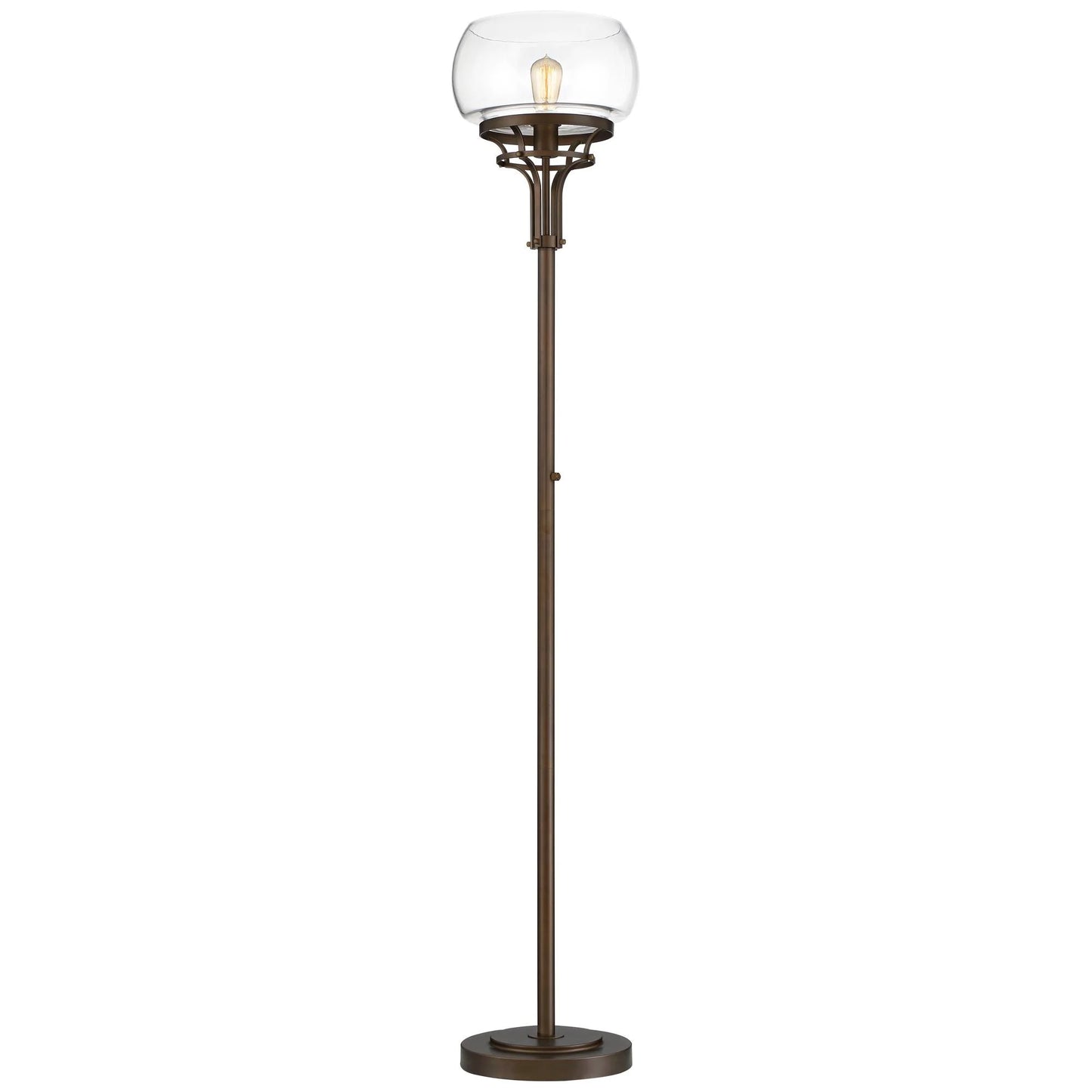 Franklin Iron Works Industrial Torchiere Floor Lamp with USB Charging Port 72 1/2" Tall Oil Rubbed Bronze Glass Shade Living Room