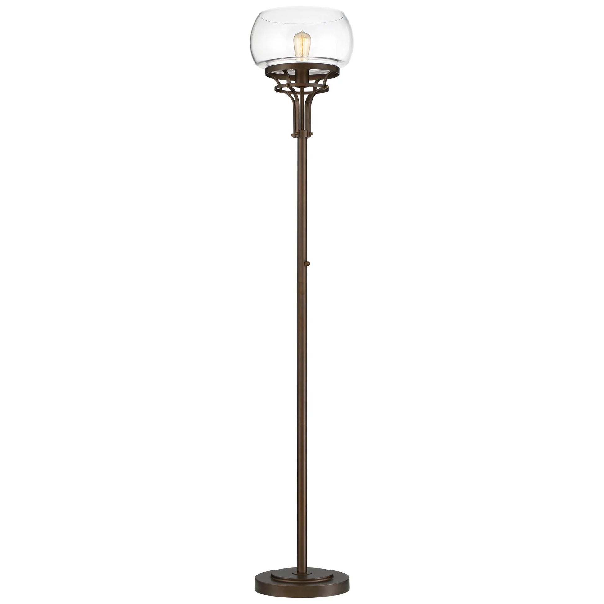 Franklin Iron Works Industrial Torchiere Floor Lamp with USB Charging Port 72 1/2" Tall Oil Rubbed Bronze Glass Shade Living Room