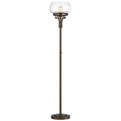 Franklin Iron Works Industrial Torchiere Floor Lamp with USB Charging Port 72 1/2" Tall Oil Rubbed Bronze Glass Shade Living Room