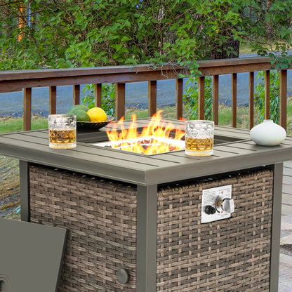 Nuu Garden Square 30" Outdoor Propane Fire Pit Table, 50,000 BTU Gas Fire Pit with Lid, Hand-Woven Wicker, with Glass Beads and CSA Certification