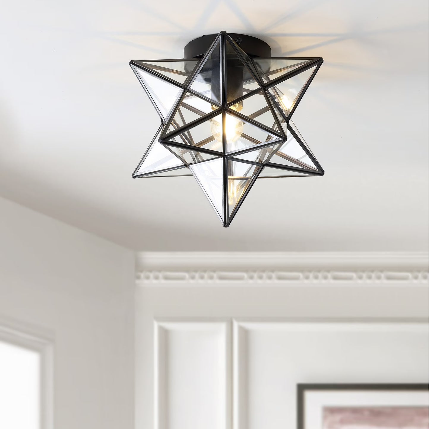 JONATHAN Y Stella 12" Moravian Star Metal/Mercury Glass LED Flush Mount, Oil Rubbed Bronze