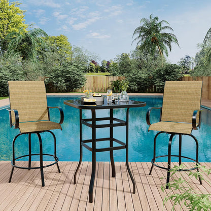 Garvee Outdoor Bar Table with Tempered Glass, Square High-Top Patio Bistro Table, Metal Frame Bar Height Table for Backyard, Poolside, Garden & Balcony