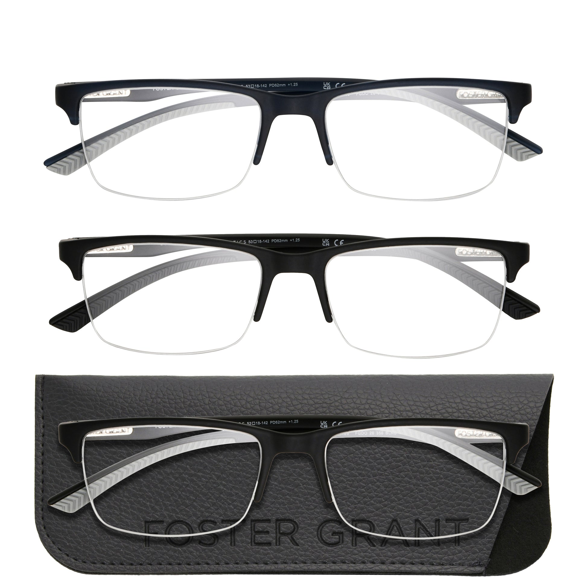 Design Optics by Foster Grant #356 Semi-Rim Rectangle Reading Glasses, 3-pack