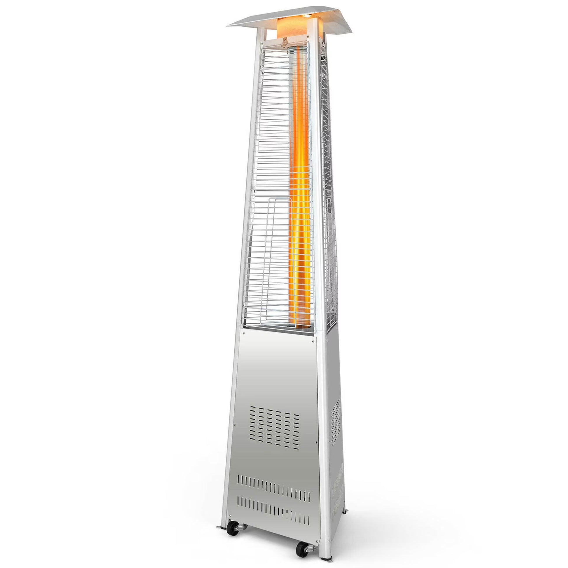 Gymax 42,000 BTU Stainless Steel Pyramid Patio Heater Glass Tube Flame W/Wheels