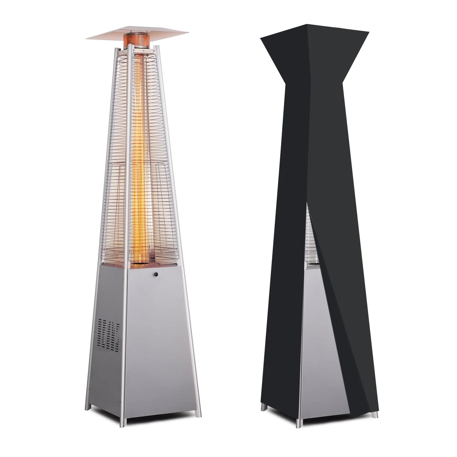 LAUSAINT HOME 87'' Tall Pyramid Patio Heater with Wheels, Glass Tube Flame Heating 48000 BTU & Dust Cover