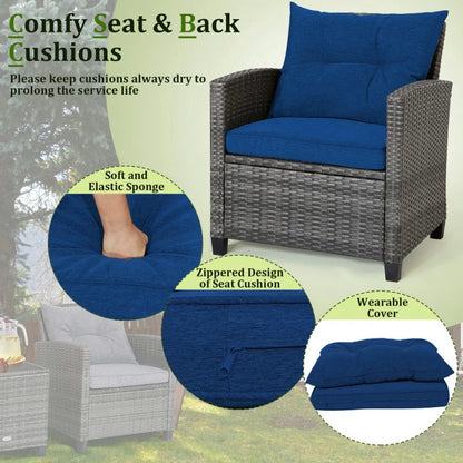 Kadyn Outdoor Seating Sets,Garden Conversation Sets,3 Pieces Outdoor Wicker Conversation Set with Tempered Glass Tabletop-Navy