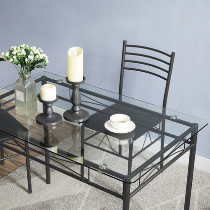 VECELO 5-Piece Dining Set Tempered Glass Top Table with 4 Upholstered Chairs for Home, Kitchen, Living Room, Black