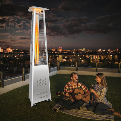 Gymax 42,000 BTU Stainless Steel Pyramid Patio Heater Glass Tube Flame W/Wheels