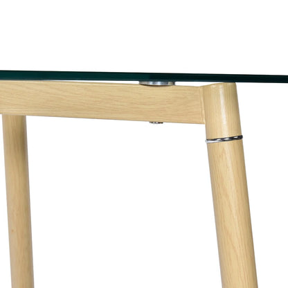 Modern Glass Dinner Table, 8MM Black Tempered Glass Sturdy Table Top, Dining Table Iron Tube Legs w/Wood Pattern, for Home, Kitchens, Dining Rooms, Cafes, Idea for Eating, Work or Play Games, S12700