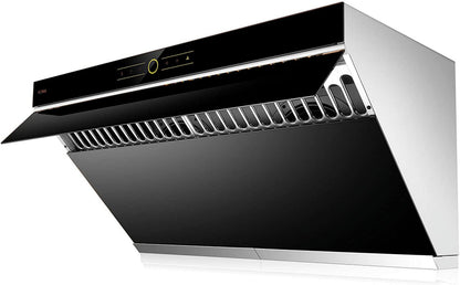FOTILE JQG9001 Slant Vent Series 36" 850 CFM Under Cabinet or Wall Mount Range Hood with 2 LED lights and Touchscreen in Onyx Black Tempered Glass