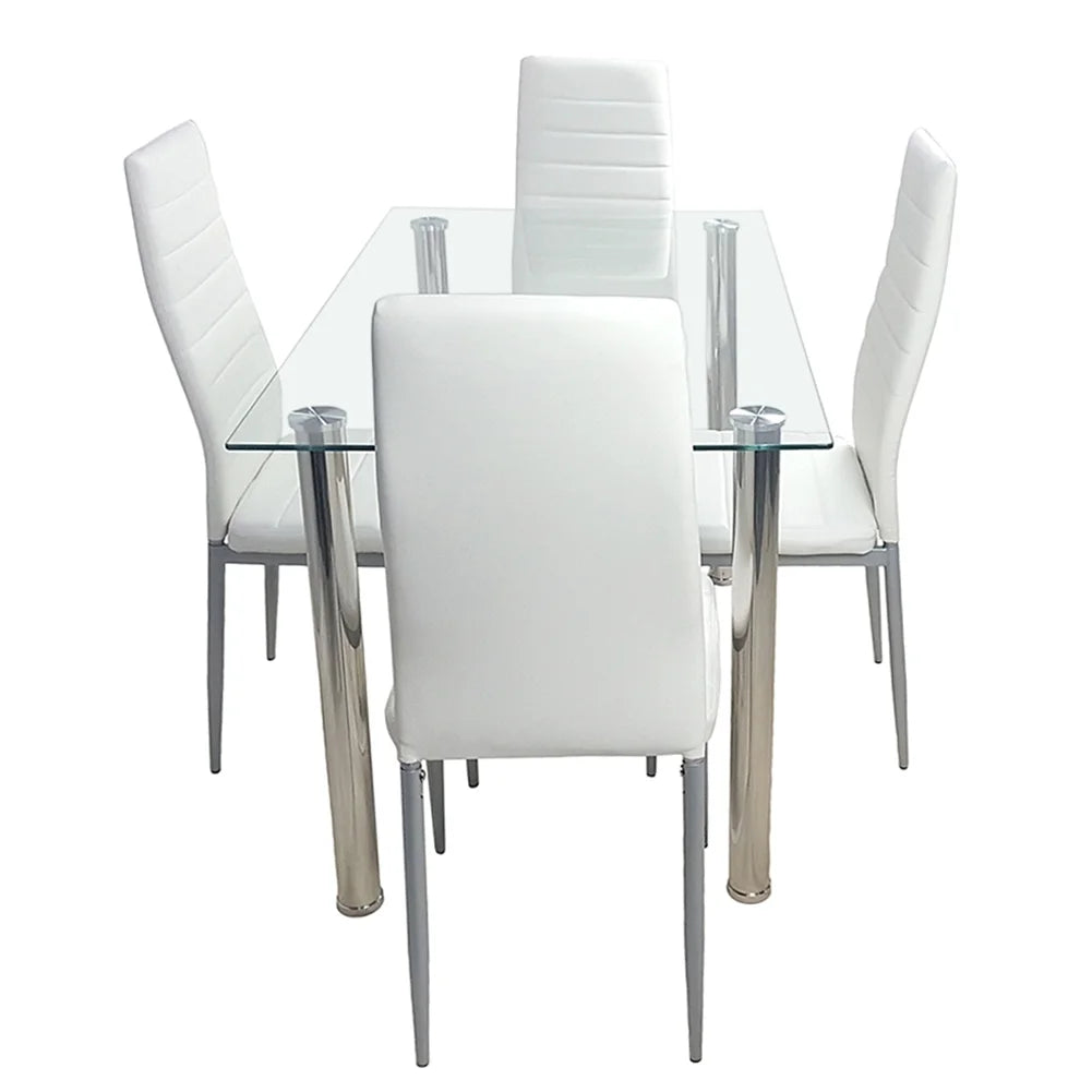 Canddidliik Rectangular Glass Dining Table, 5-Piece Modern Dining Set Tempered Glass Kitchen Table for Living Room and Kitchen, White