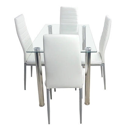 Canddidliik Rectangular Glass Dining Table, 5-Piece Modern Dining Set Tempered Glass Kitchen Table for Living Room and Kitchen, White