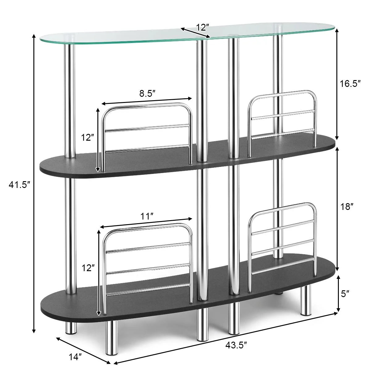 Giantex 3-Tier Glass Liquor Bar Cabinets, Wine Bar Storage with Tempered Glass Counter Top and Metal Frame, Bar Unit with 2 Shelves, Bar Organize Ideal for Home/Kitchen/Bar/Pub
