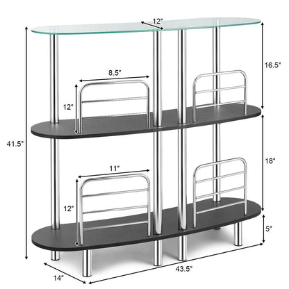 Giantex 3-Tier Glass Liquor Bar Cabinets, Wine Bar Storage with Tempered Glass Counter Top and Metal Frame, Bar Unit with 2 Shelves, Bar Organize Ideal for Home/Kitchen/Bar/Pub
