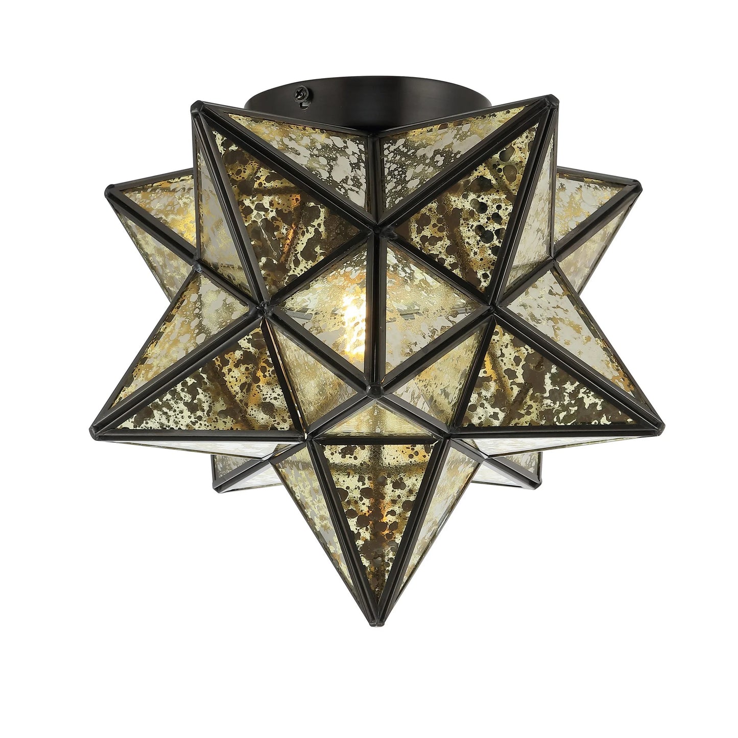 JONATHAN Y Stella 12" Moravian Star Metal/Mercury Glass LED Flush Mount, Oil Rubbed Bronze