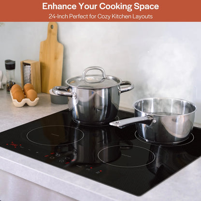 Empava 24" Electric Stove Induction Cooktop with 4 Power Boost Burners Smooth Surface Vitro Ceramic Glass in Black