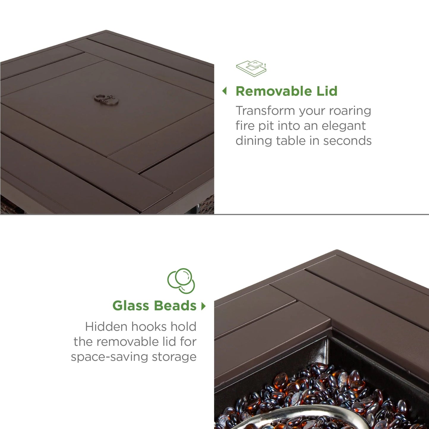 Best Choice Products 28in Propane Gas Fire Pit Table 50,000 BTU Outdoor Wicker w/Glass Beads, Tank Holder Brown