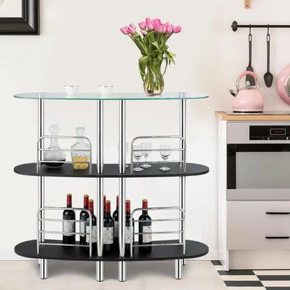 Giantex 3-Tier Glass Liquor Bar Cabinets, Wine Bar Storage with Tempered Glass Counter Top and Metal Frame, Bar Unit with 2 Shelves, Bar Organize Ideal for Home/Kitchen/Bar/Pub