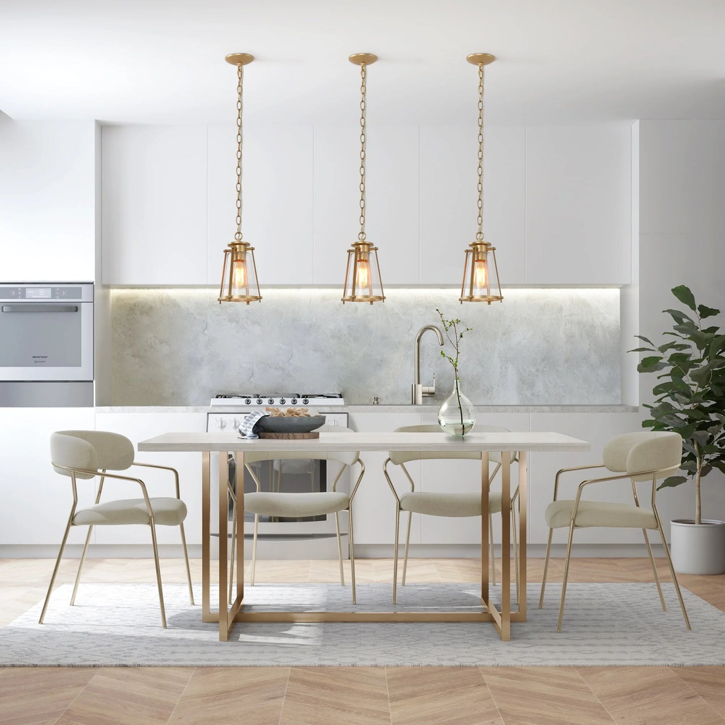 LNC Mid-Century Modern 1-Light Gold Lantern Glass Pendant Lights for Kitchen Island W 7.5"x H 11" Brushed