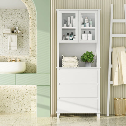 Homfa 3-Drawer Kitchen Storage Cabinet, 76.6'' Tall Cabinet with Clear Glass Door for Bathroom, White
