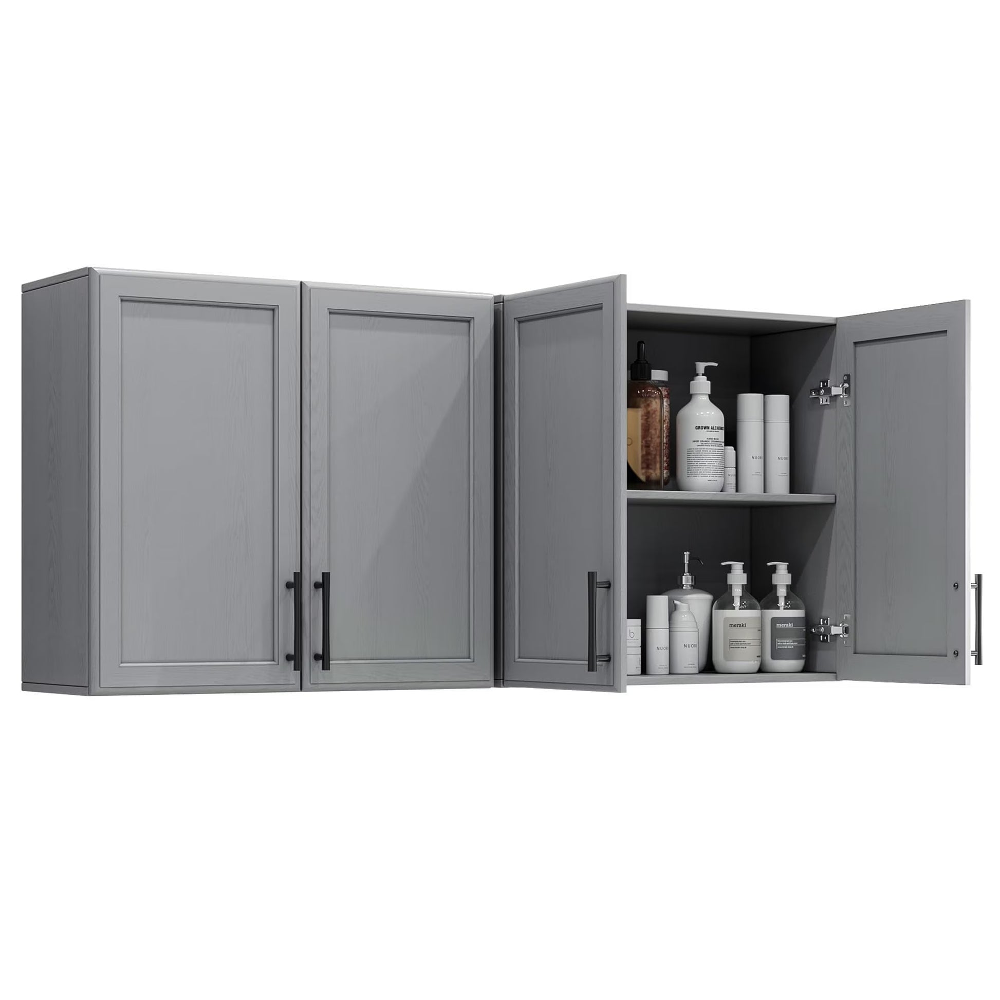 POLIHOME Display Wall Cabinet with Tempered Glass DoorsStorage Cabinet with Adjustable Shelves