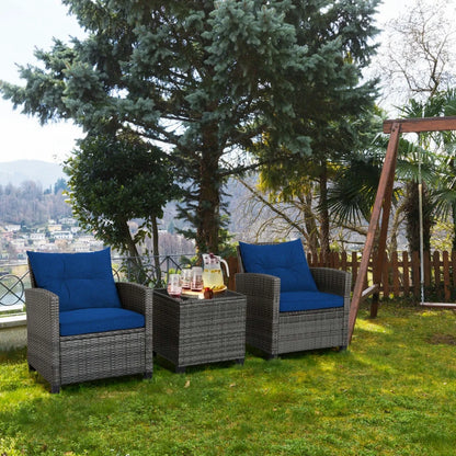 Kadyn Outdoor Seating Sets,Garden Conversation Sets,3 Pieces Outdoor Wicker Conversation Set with Tempered Glass Tabletop-Navy