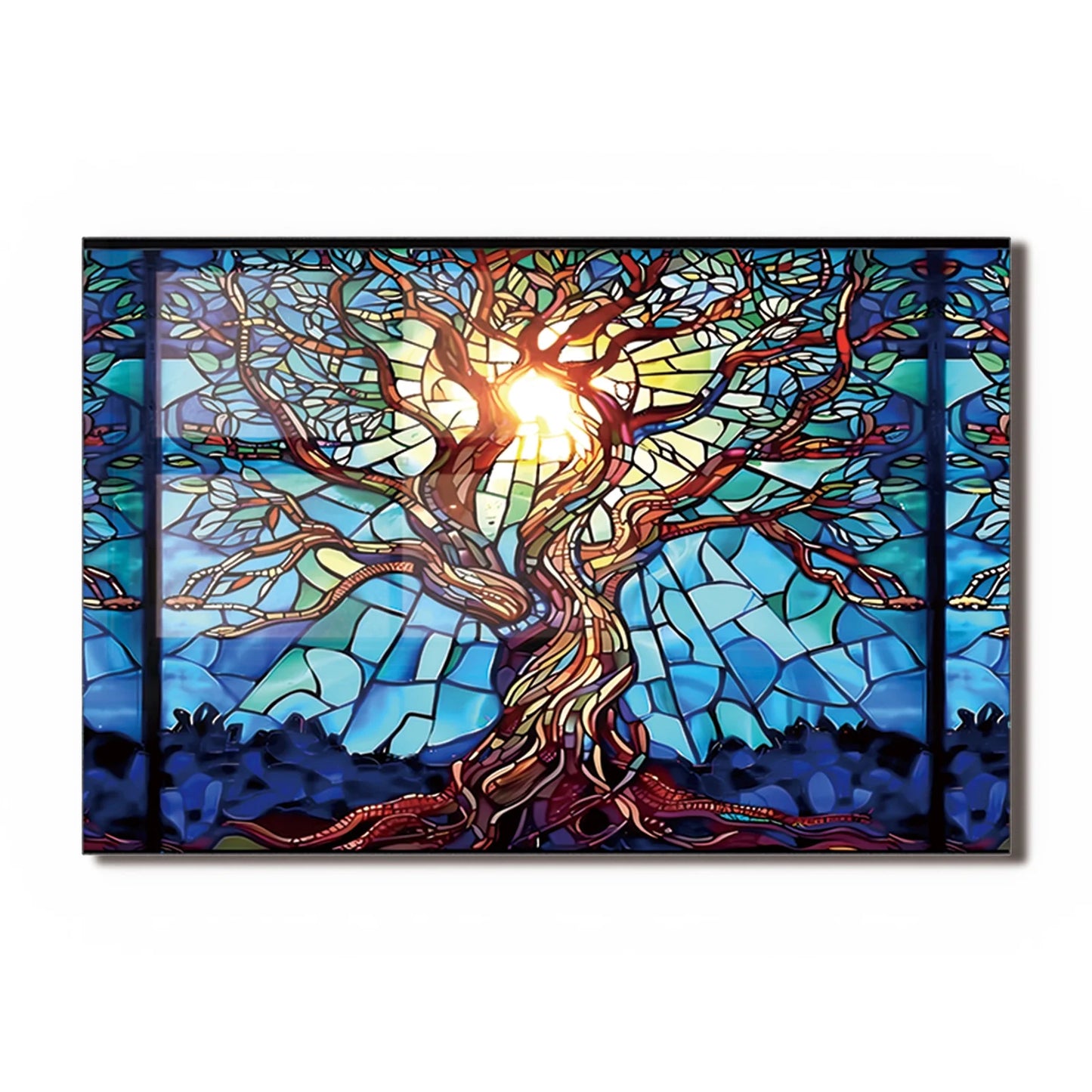 Mosaic Tree of Life Tempered Glass Backsplash For Kitchen Behind Stove,Stove Back Top Cover,Easy to Clean Glass Splashback, Sink Cover Splash Guard,Home Kitchen Wall Decor
